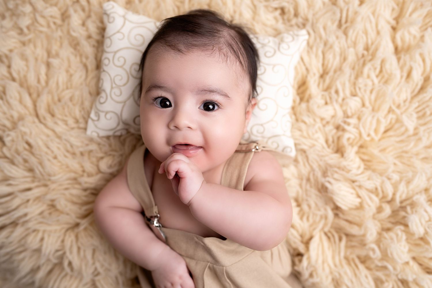 smiling baby in our Woodland Hills studio. Amazing milestone photography in Los Angeles & the SF Valley.