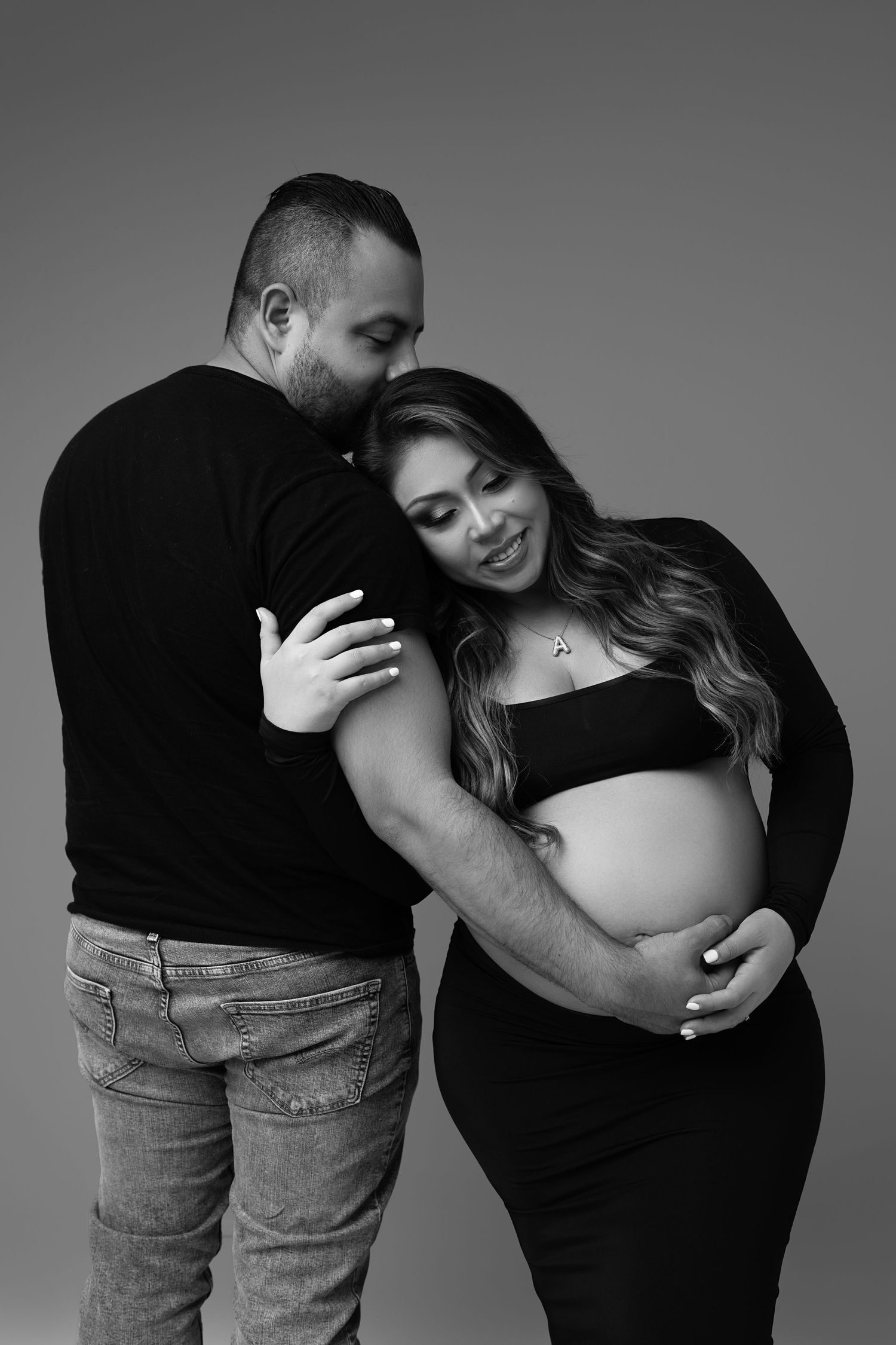 Pregnant mom with partner at our Woodland Hills studio. The best maternity photographer in Los Angeles.