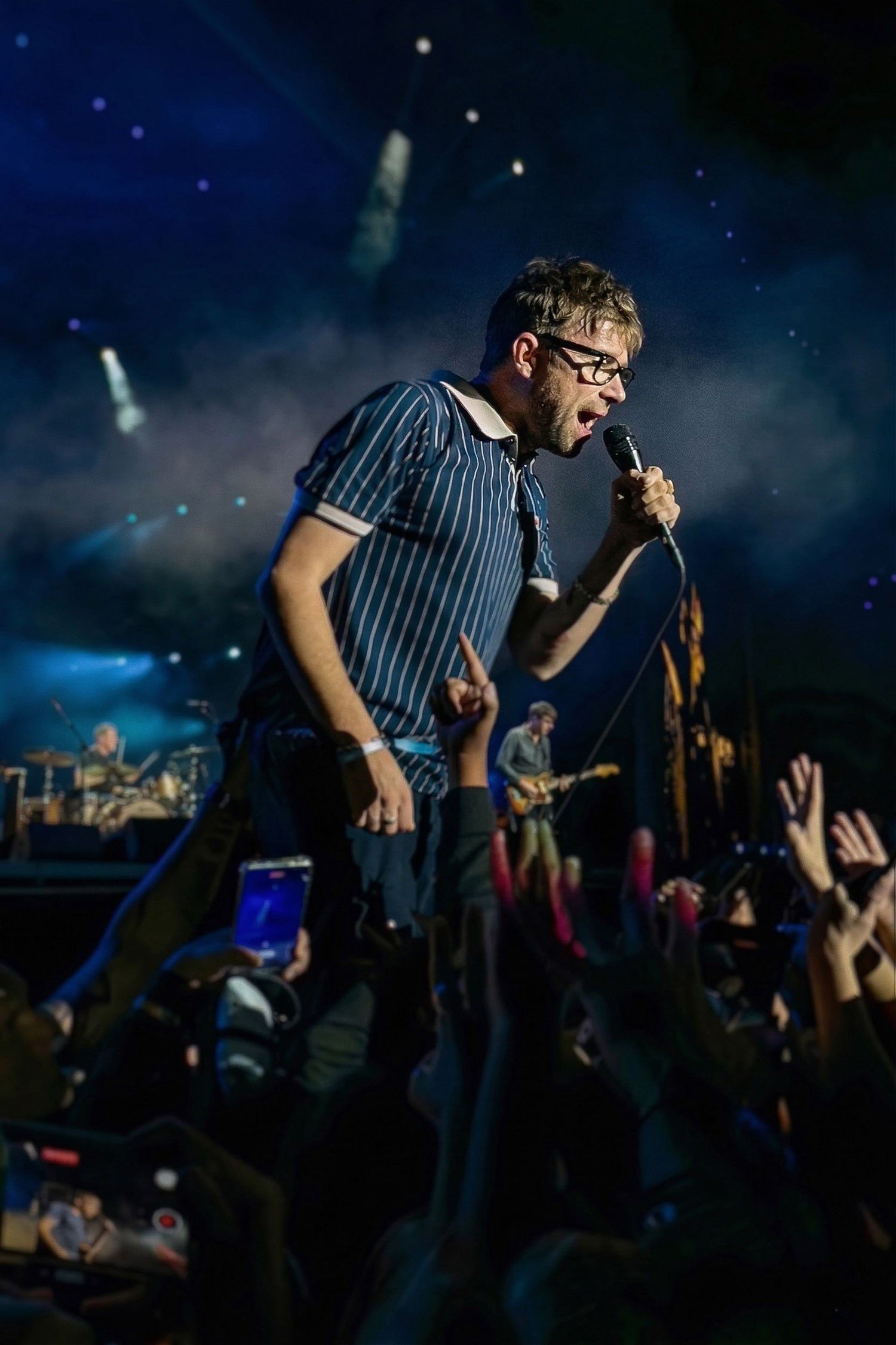 Damon Albarn of Blur performing in the crowd at Corona Capital in Mexico City, photographed by Lisa Mark.