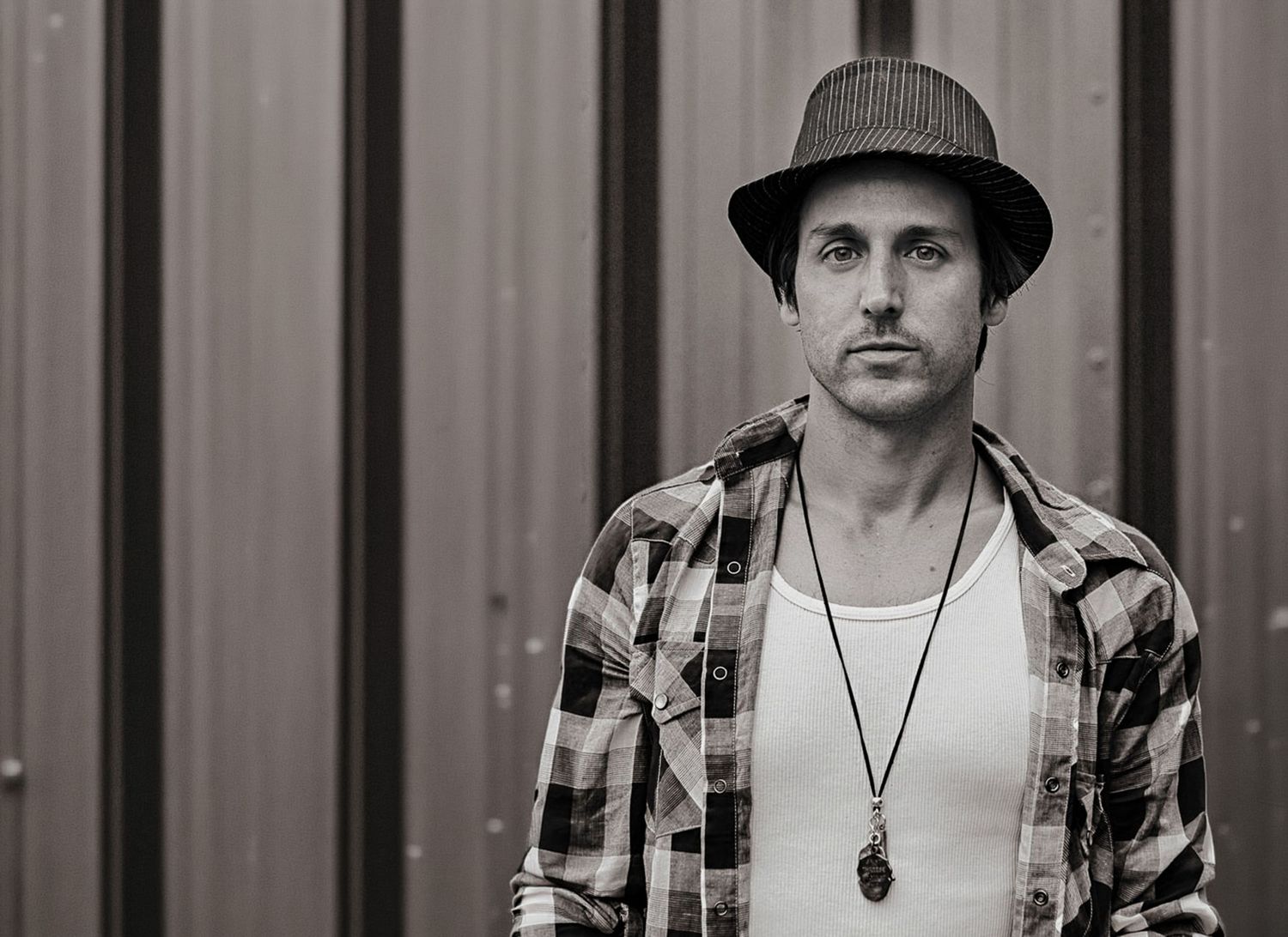 Black and white portrait of Raine Maida of Our Lady Peace, photographed by Lisa Mark in 2008.
