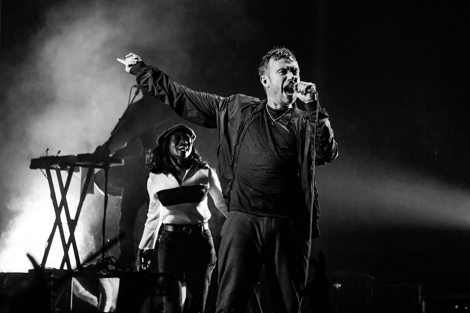 Damon Albarn and Gorillaz performing live in Toronto during the Humanz Tour, photographed by Canadian concert photographer Lisa Mark.