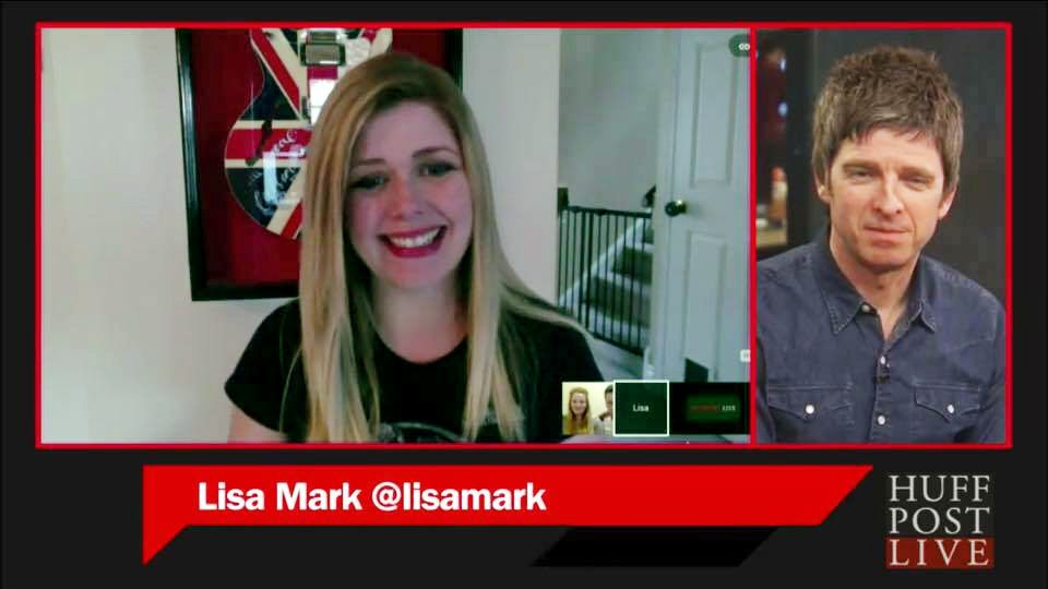 Lisa Mark asking Noel Gallagher questions on Huffington Post Live online.