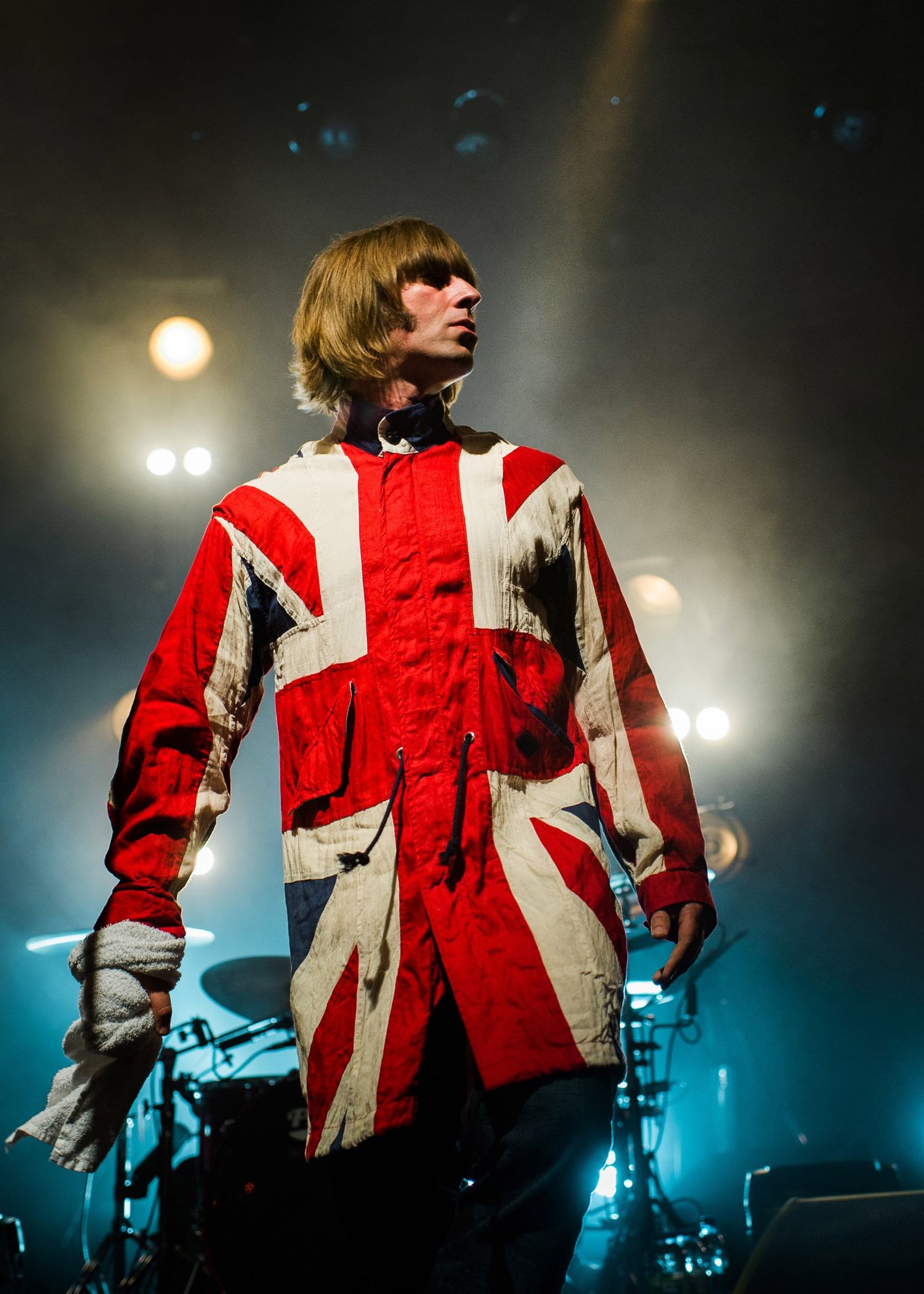 Liam Gallagher & Beady Eye at Sound Academy in Toronto in 2011, wearing a Pretty Green Union Jack parka, photographed by Lisa Mark.