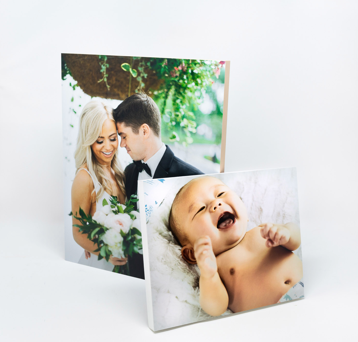 Wedding couple sharing intimate moments in a series of romantic photographs printed on canvas wall art.