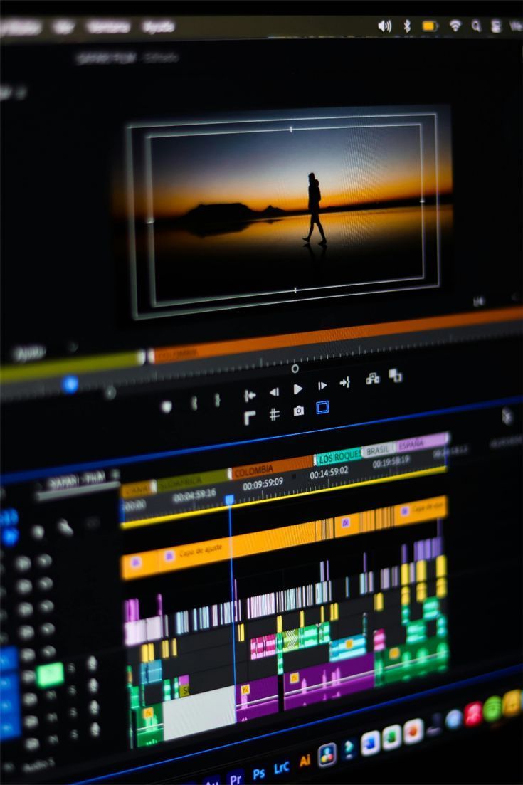 Adobe Premiere Pro video editing software timeline with a silhouette sunset clip on a dark interface.