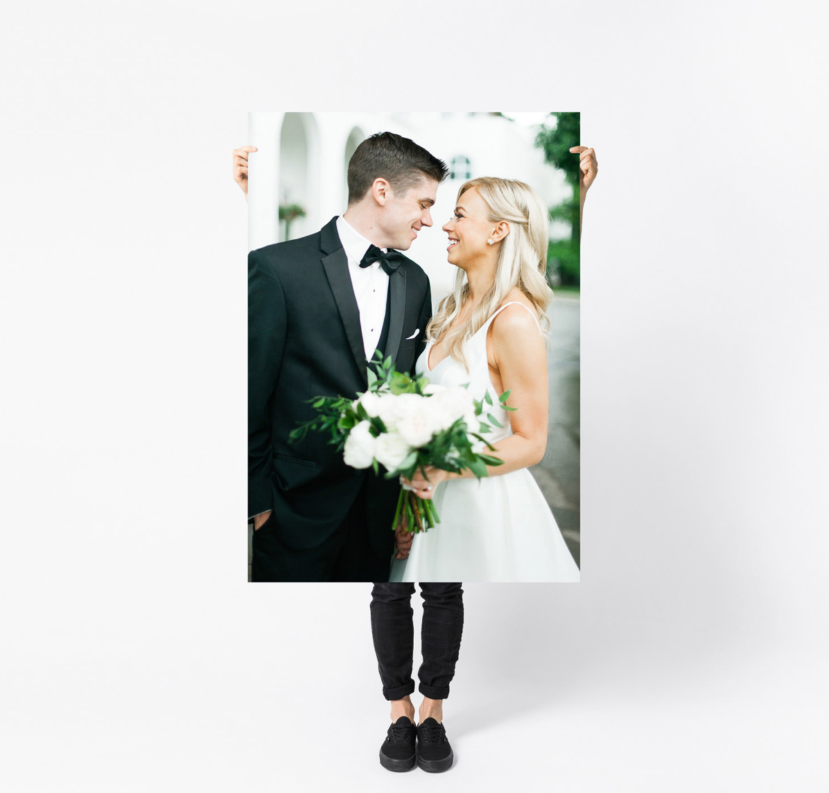 A romantic black and white wedding photo collage showing intimate moments between a bride and groom.