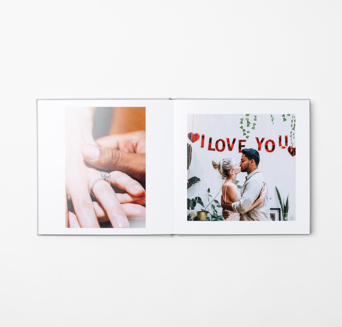 A romantic collage showing tender moments, hands holding, and a love message against white backgrounds.