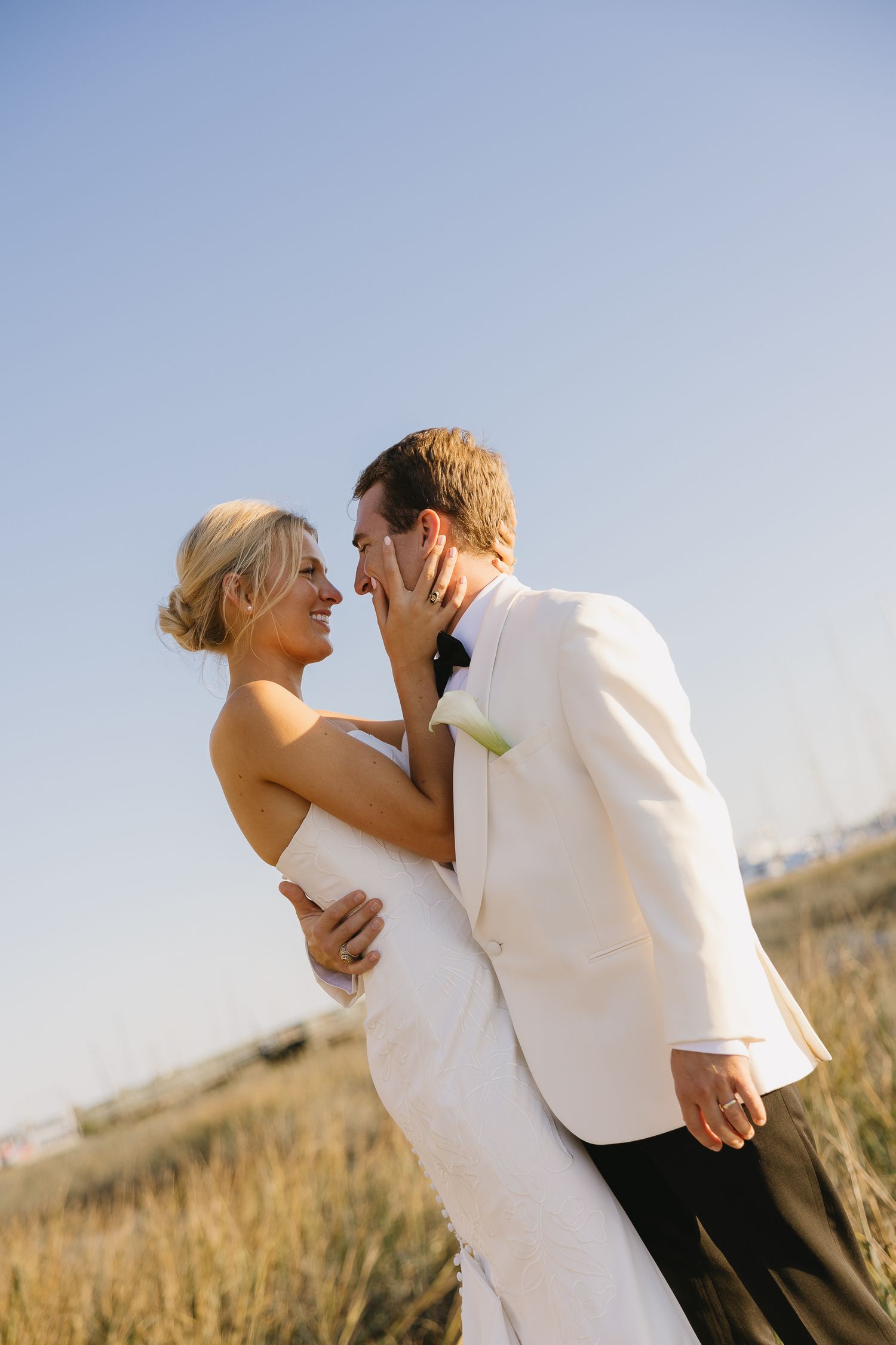 Bride and groom portrait on dock at Charleston Yacht Club Charleston South Carolina wedding photography