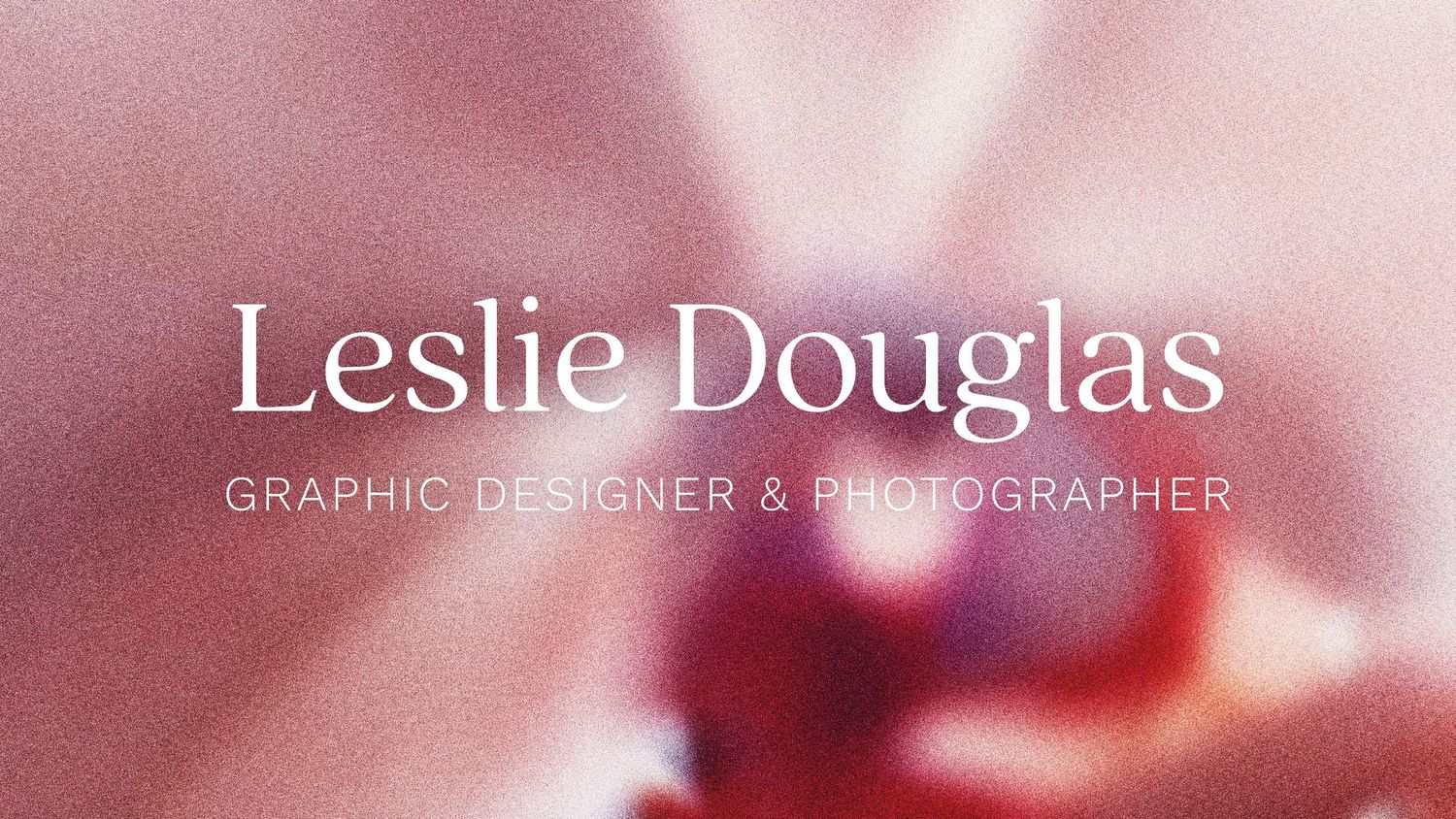 Leslie Douglas graphic designer and photographer branding logo with soft pink blurred floral background.