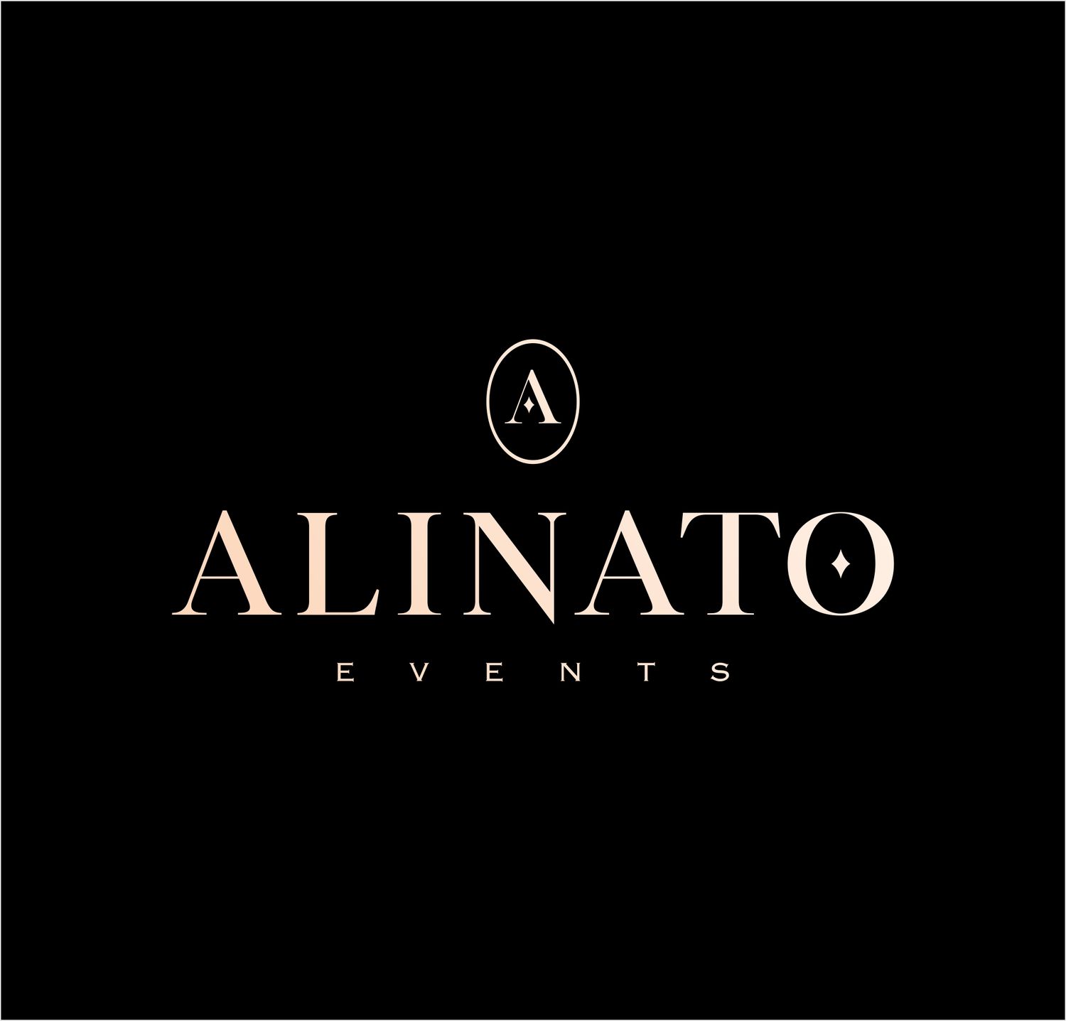 Elegant black and gold logo design for Alinato Events featuring serif typography.