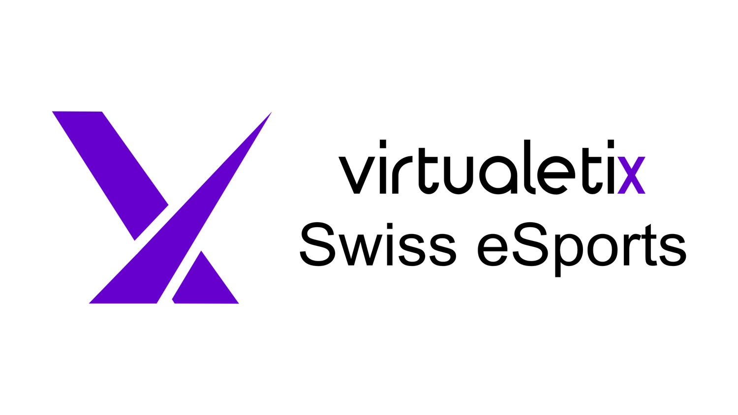 Logo with a stylized purple “V” on the left and the text “virtualetix Swiss eSports” on the right, with “ix” in “virtualetix” also in purple