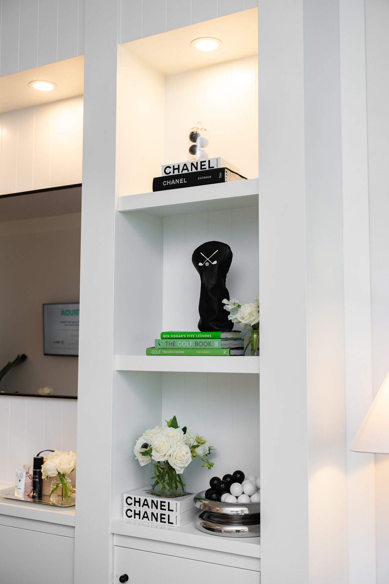 Corporate event photography of a company suite at the U.S. Open Golf Championship in the Hamptons, NY featuring Chanel merchandise