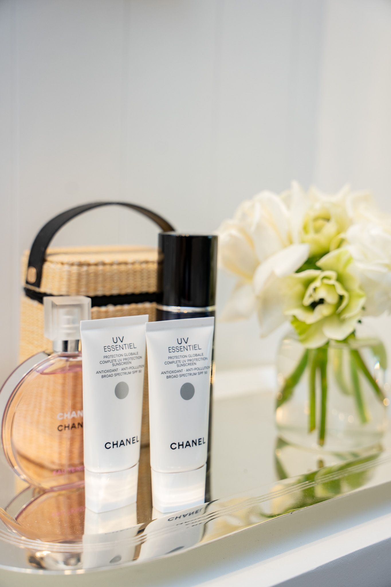 Corporate event photography of a company suite at the U.S. Open Golf Championship in the Hamptons, NY featuring Chanel perfume and lotions