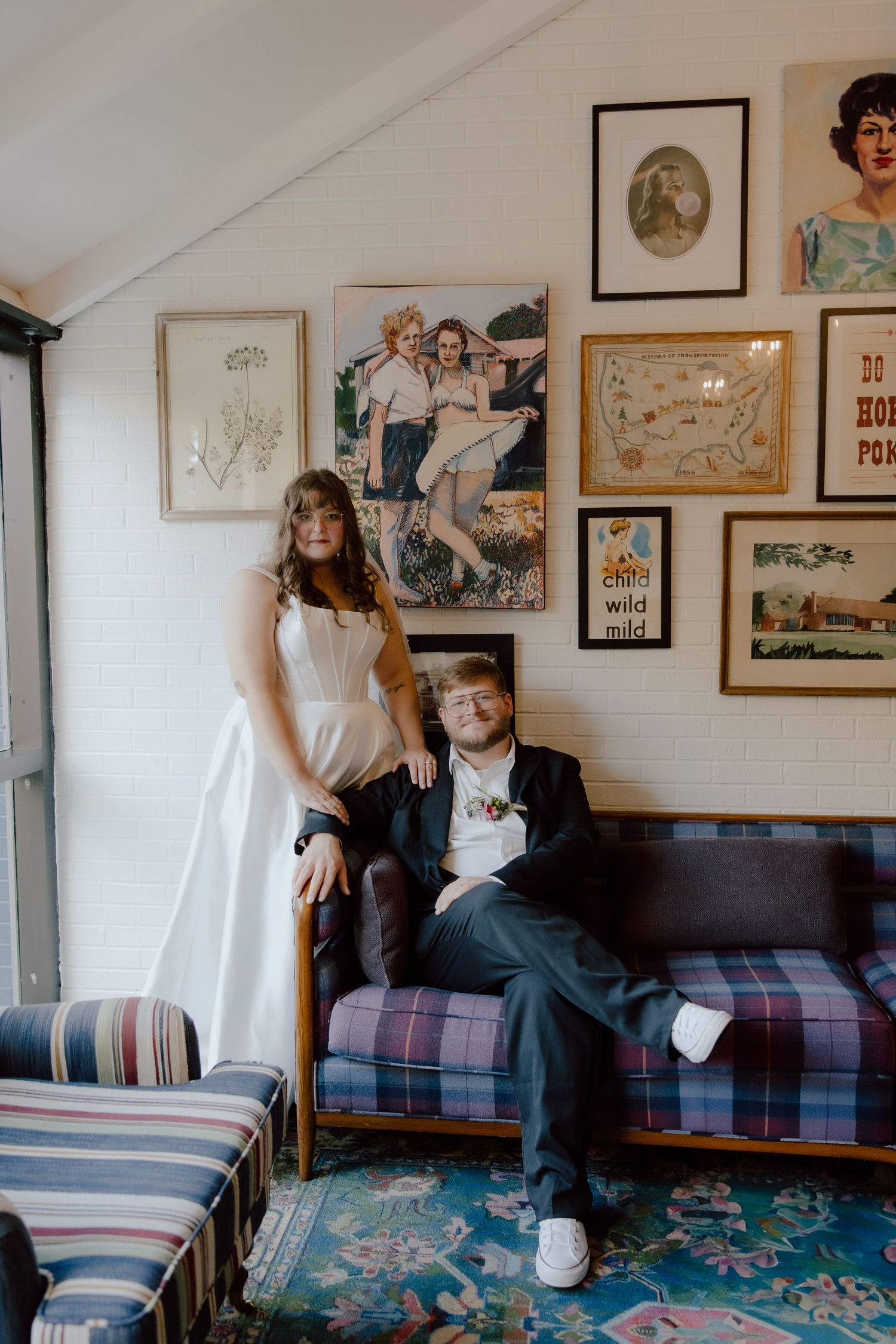 Moody portrait of bride and groom at the Graduate Hotel following their wedding ceremony in Arkansas.
