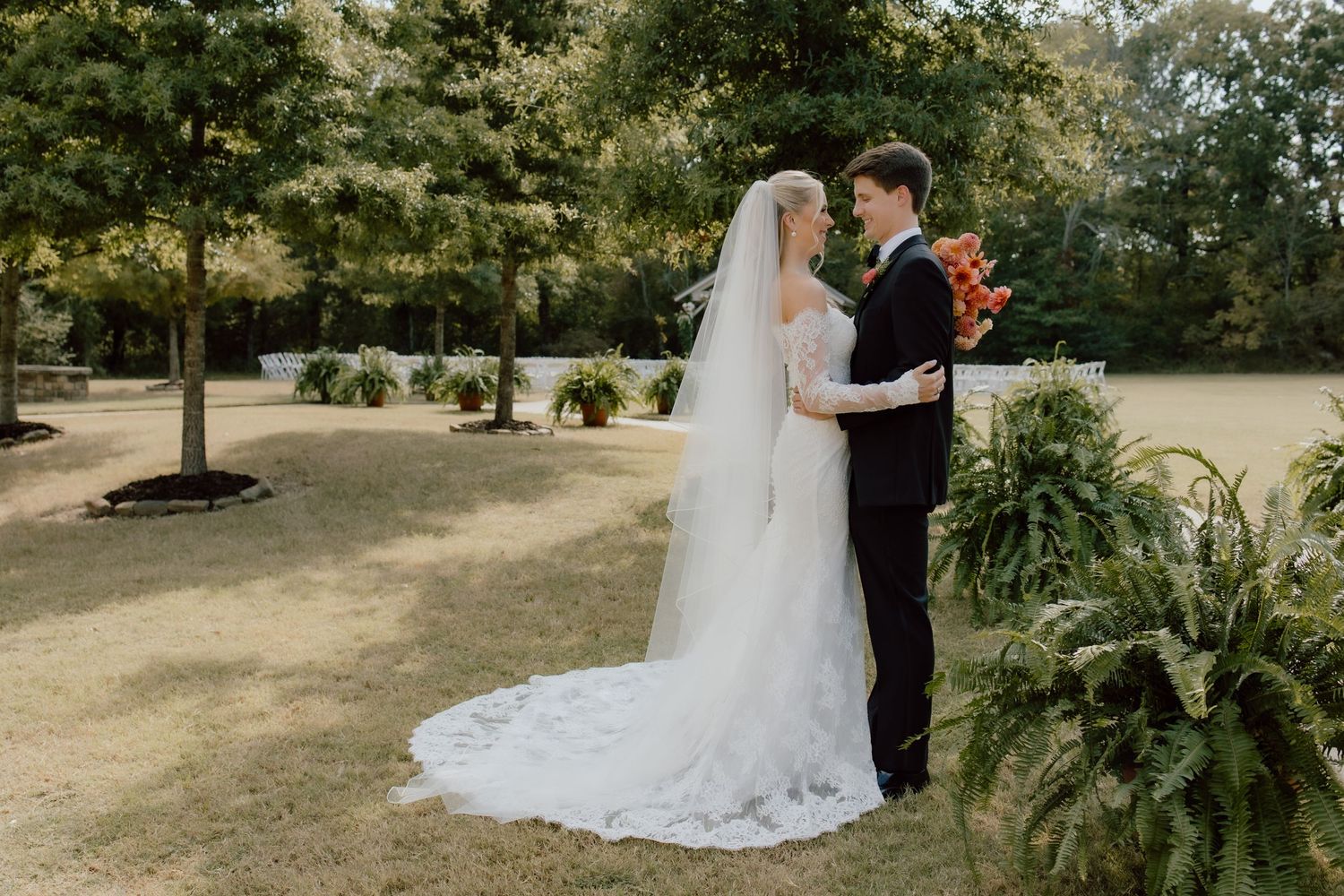 Classic, Timeless, True to color wedding photography documented at Arkansas wedding capturing bride and groom outside The Loft at Stone Oak.