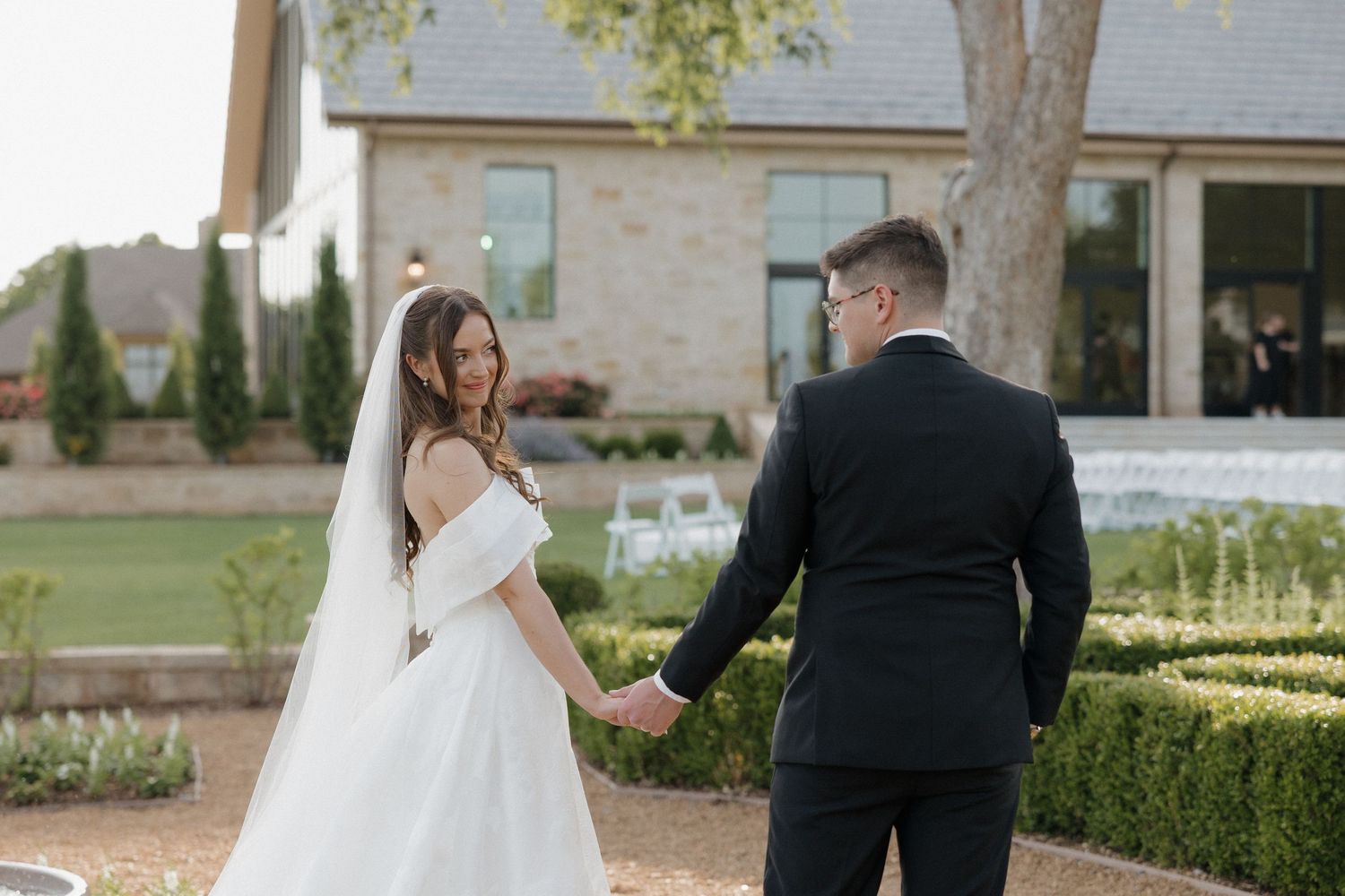 Bride and groom during sunset portraits at The Bower.
