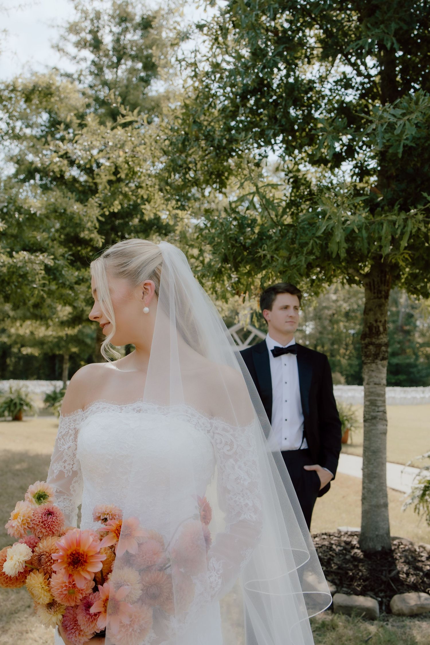 True to color, documentary style wedding photography in Arkansas of editorial bride and groom posing for wedding portraits in Greenwood.