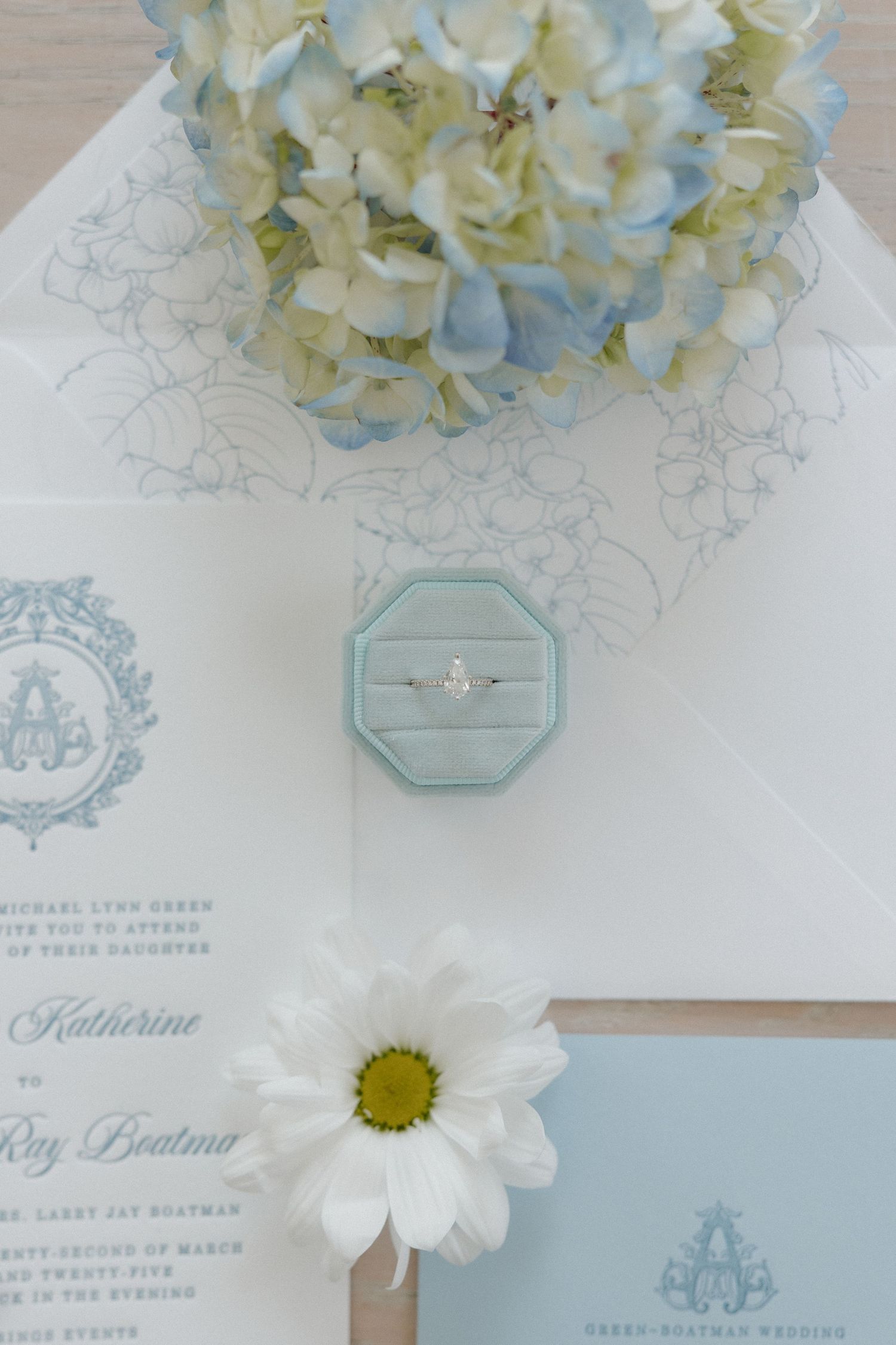Flatlay of invitation suite for Little Rock Arkansas wedding