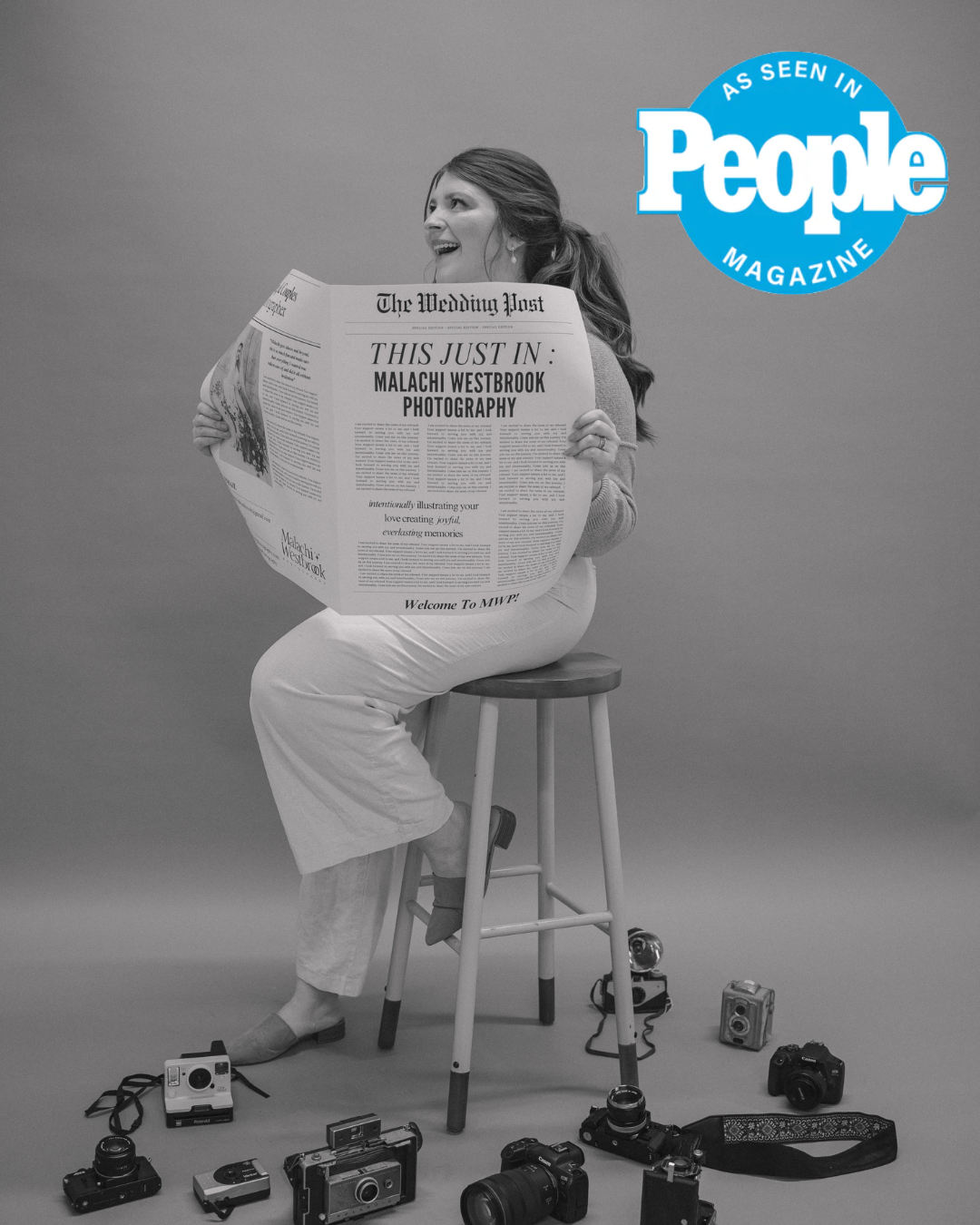 Wedding photographer, Malachi Westbrook Photography, in a featured headshot with the As Seen in People Magazine logo above her.