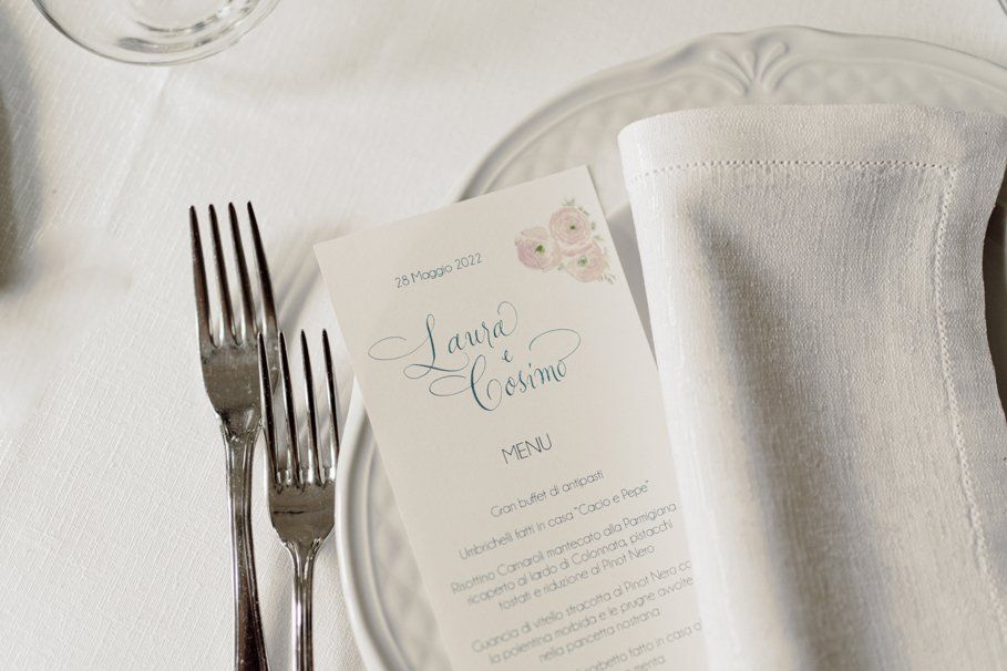 dettaglio mise en place menù matrimonio