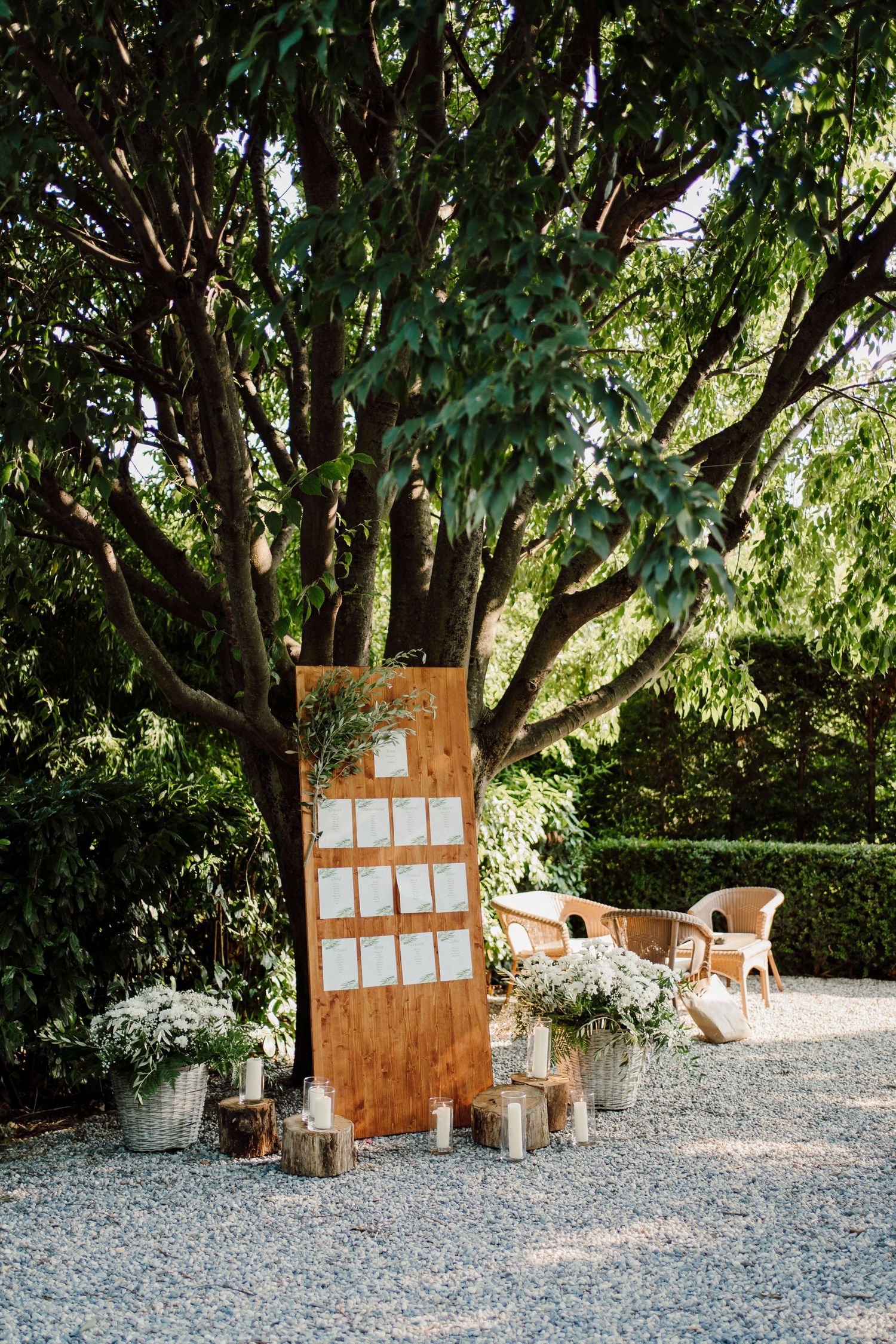 tableau de mariage in giardino collocato sotto un'albero al Carlo magno