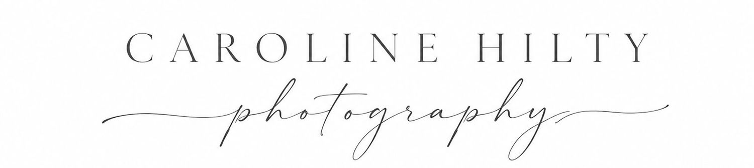 Caroline Hilty Photography elegant script and serif font logo in light gray on white background.