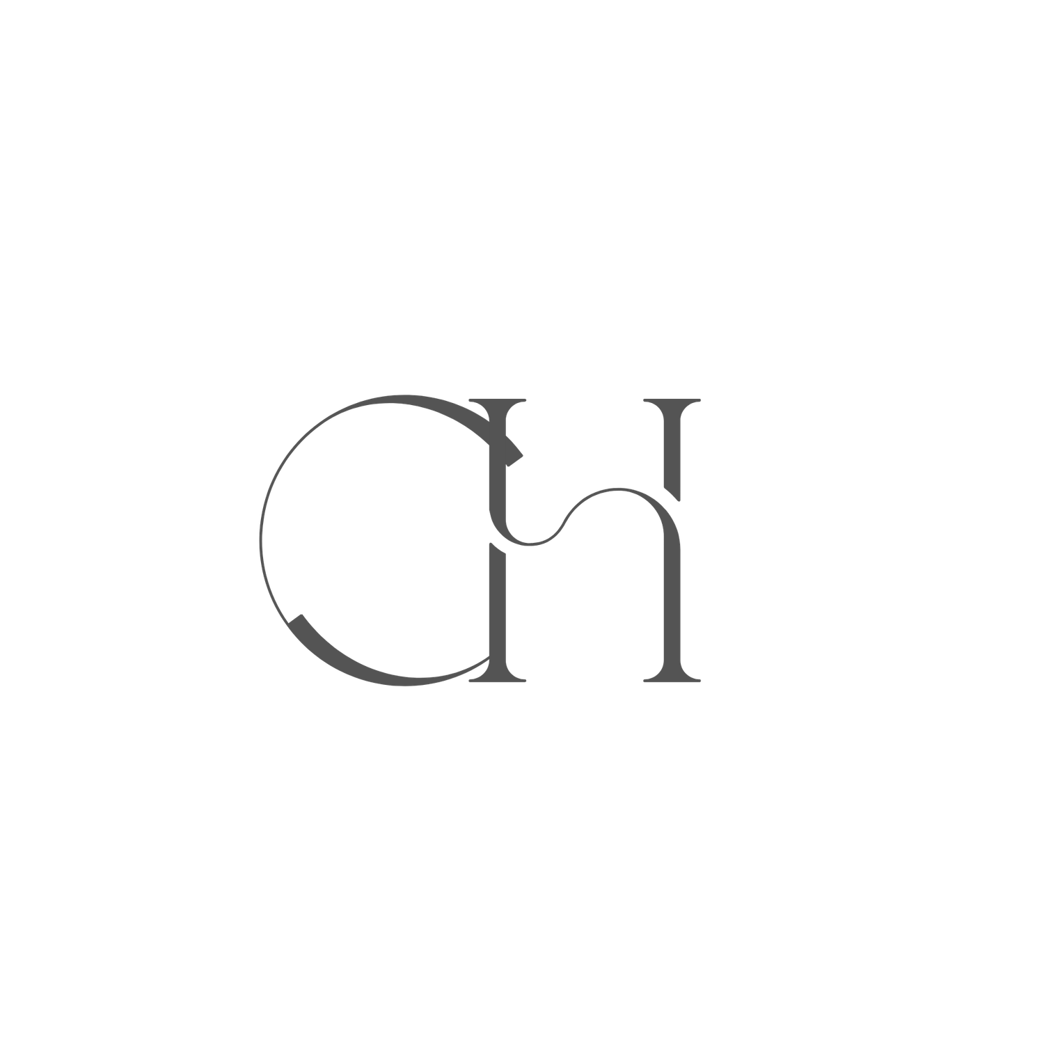 Elegant CH monogram logo in serif typography, featuring intertwined letters C and H in dark gray.