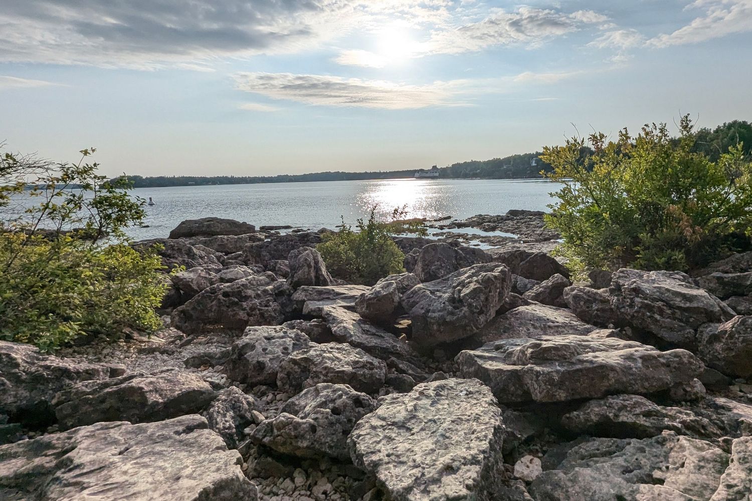 summer landscape with rocks, lake and sun _ Tobermory Ontario _ Yesterday's Focus by Mandy Wright