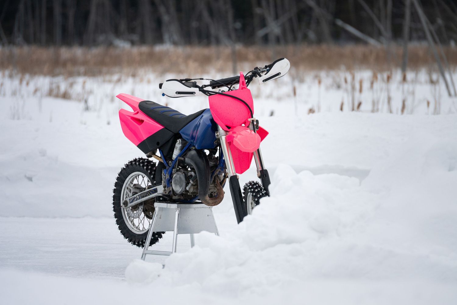 pink dirt bike on ice | Madoc Ontario | Yesterday's Focus Photography