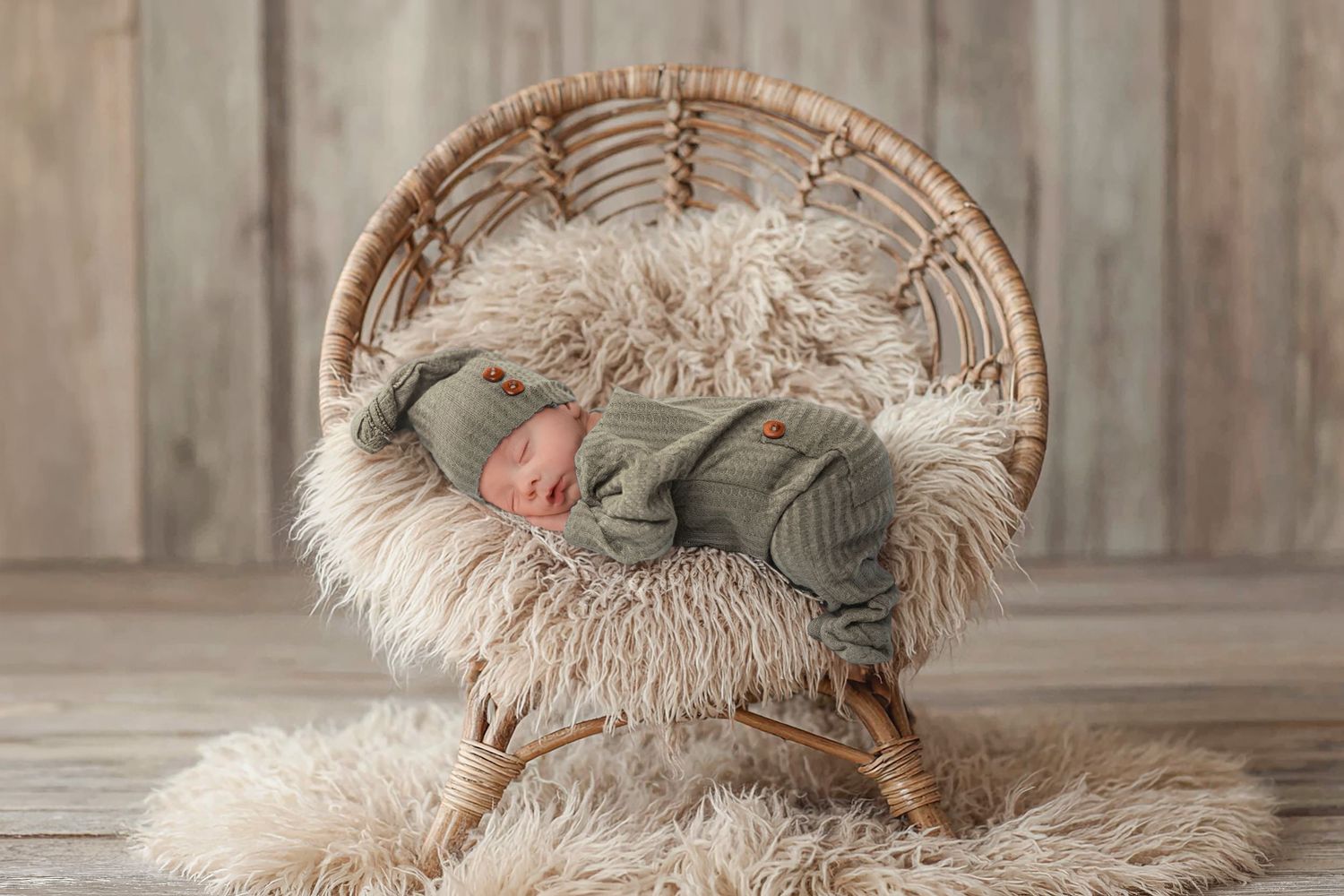 newborn sleeping in rattan chair during newborn session in Havelock, Ontario | Yesterday's Focus