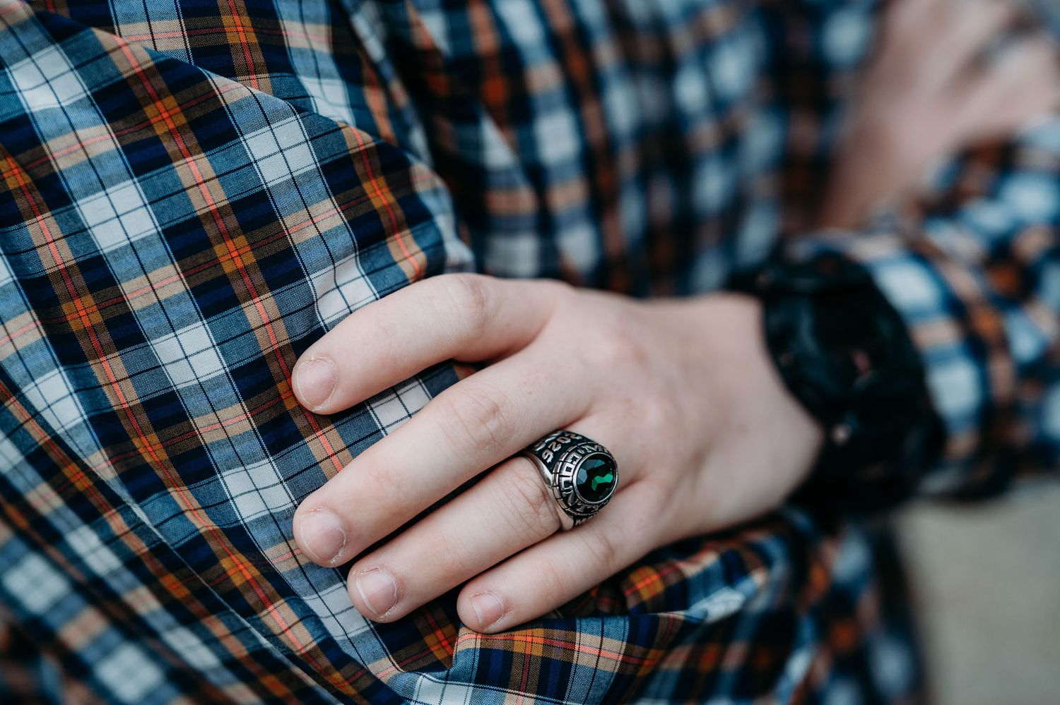 Detail shot of Mayson’s class ring during his FFA senior photos in Meade County KY