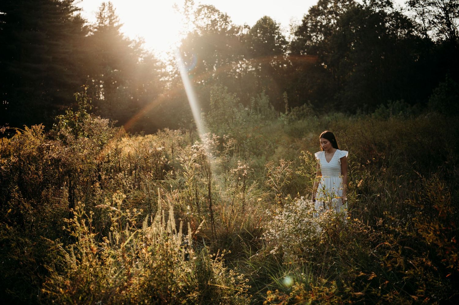 Emily surrounded by golden sunlight during her senior session at Otter Creek Park in Brandenburg Kentucky.