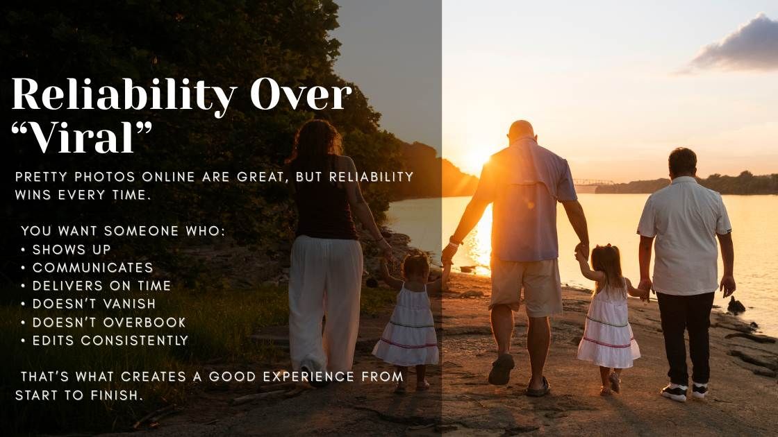 Reliability matters more than viral trends. ninefifteenphoto offers consistent, on time family photography in Kentucky.