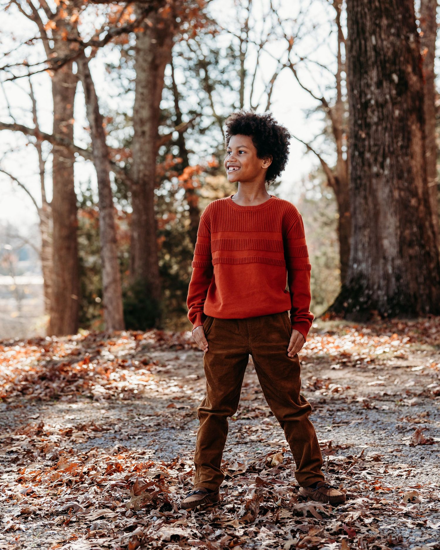 Outdoor fall portrait of boy in the woods, ninefifteenphoto Brandenburg KY family photographer in Meade County.