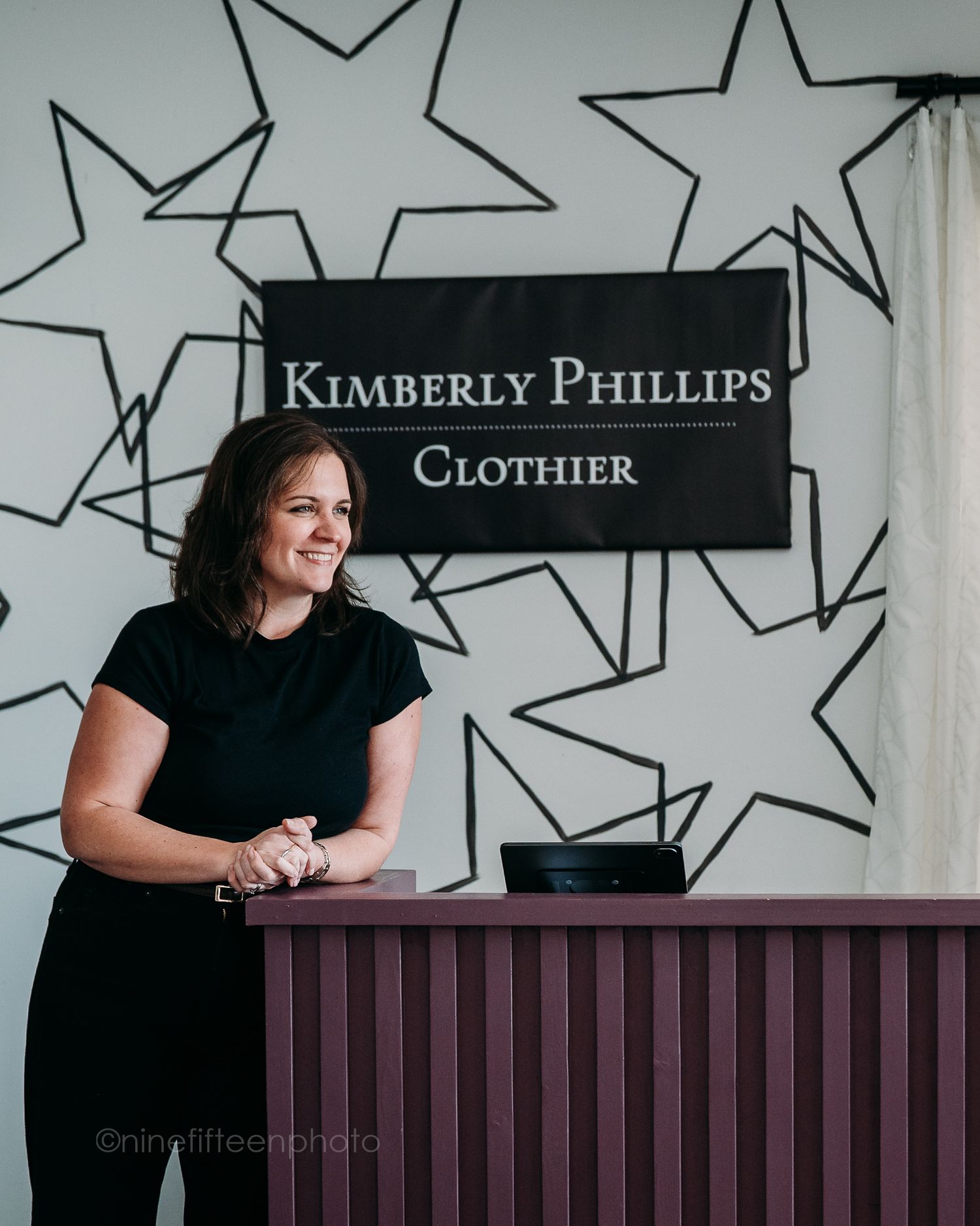 Small business owner portrait at Kimberly Phillips Clothier studio, ninefifteenphoto Brandenburg KY branding photographer.