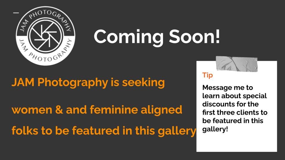 Photography studio advertisement banner seeking women clients with professional branding.