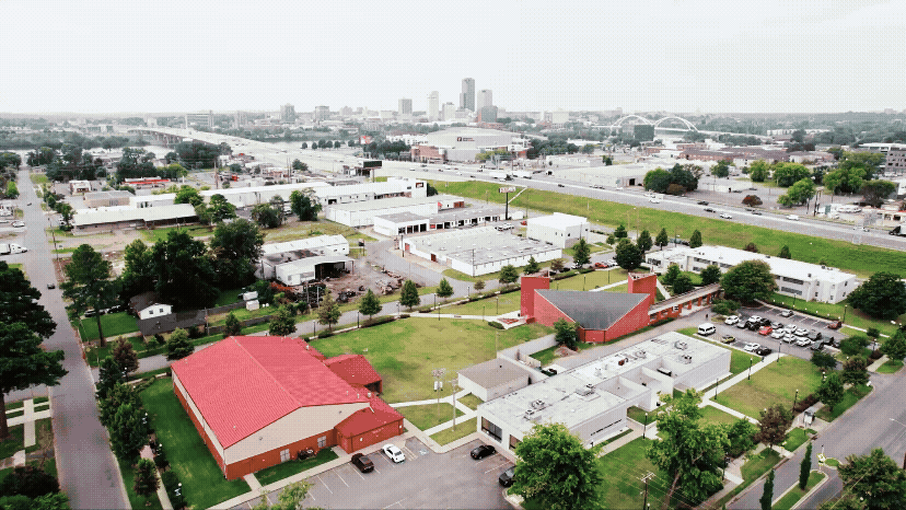 Aerial drone view of a college campus for a branding video.