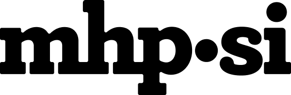 MHP SI Black text logo design with stylized typography.