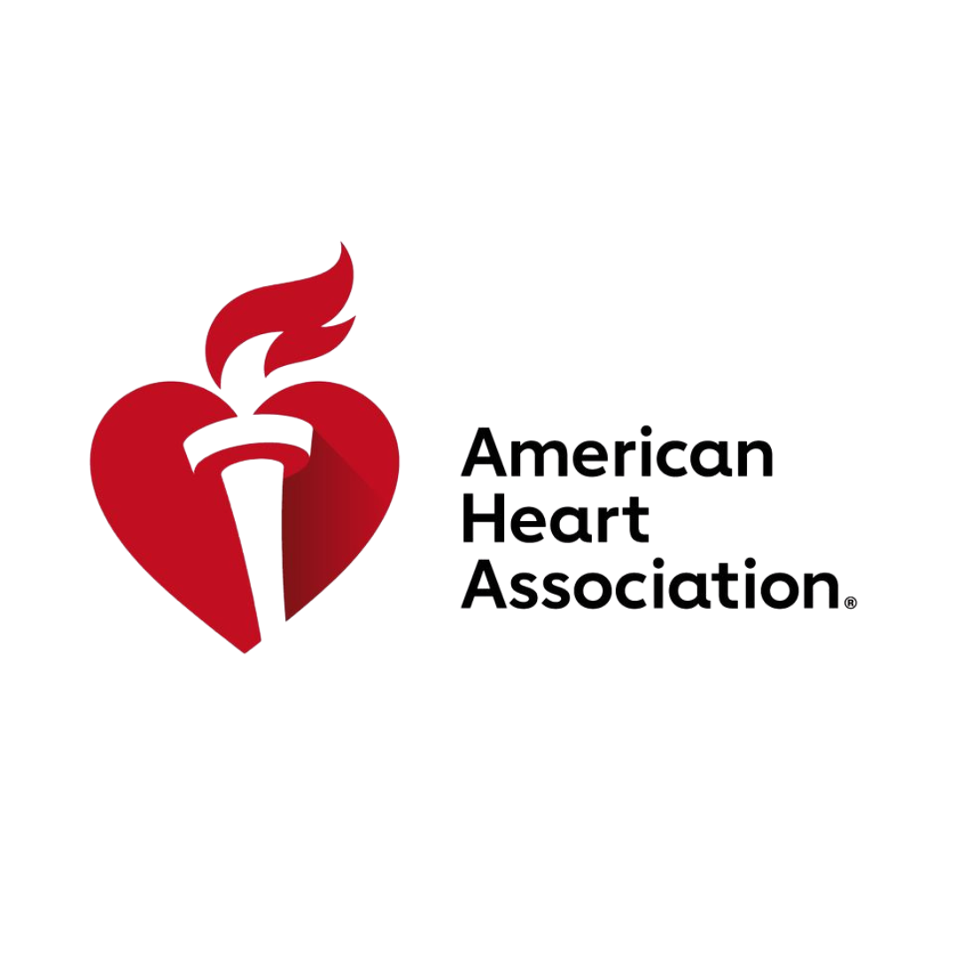 American Heart Association logo with red heart and torch emblem.