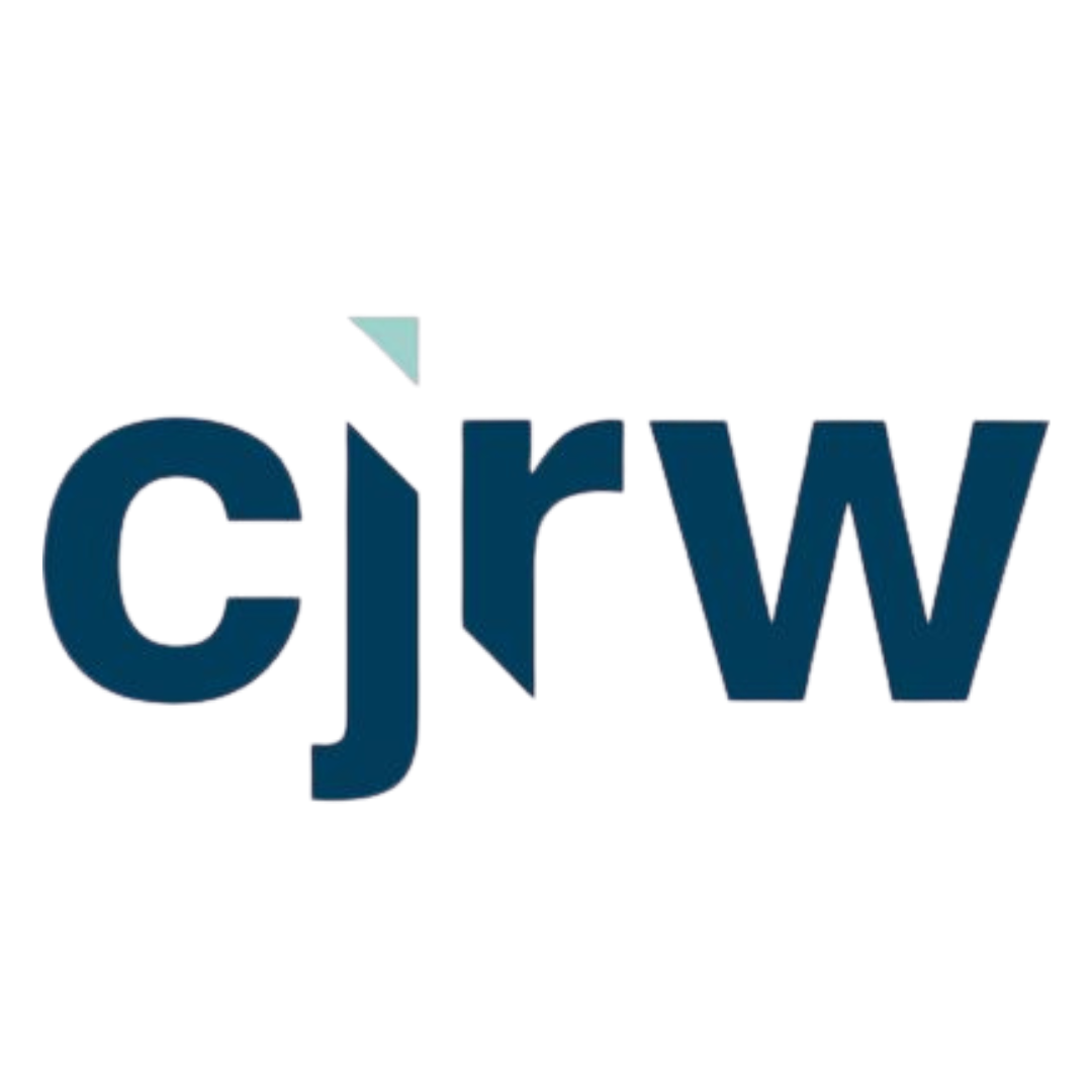 CJRW Navy blue corporate text logo with minimalist design.