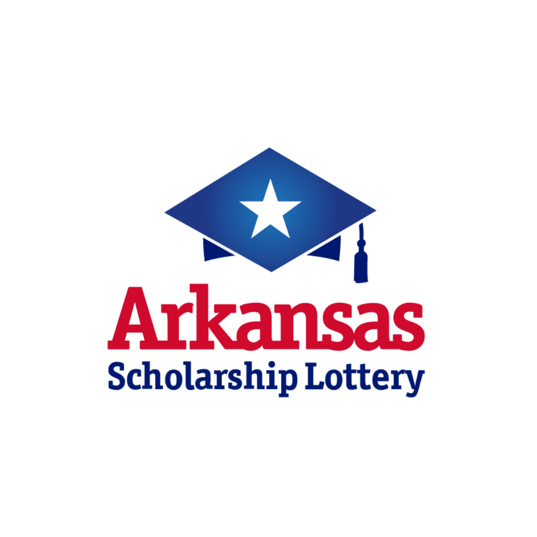 Arkansas Scholarship Lottery logo with graduation cap and red text branding.