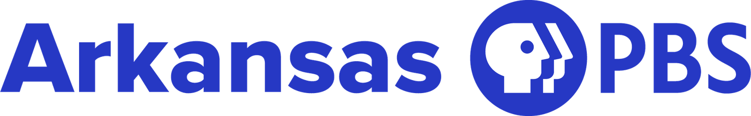 Arkansas PBS logo featuring blue text and circular smiley face design.