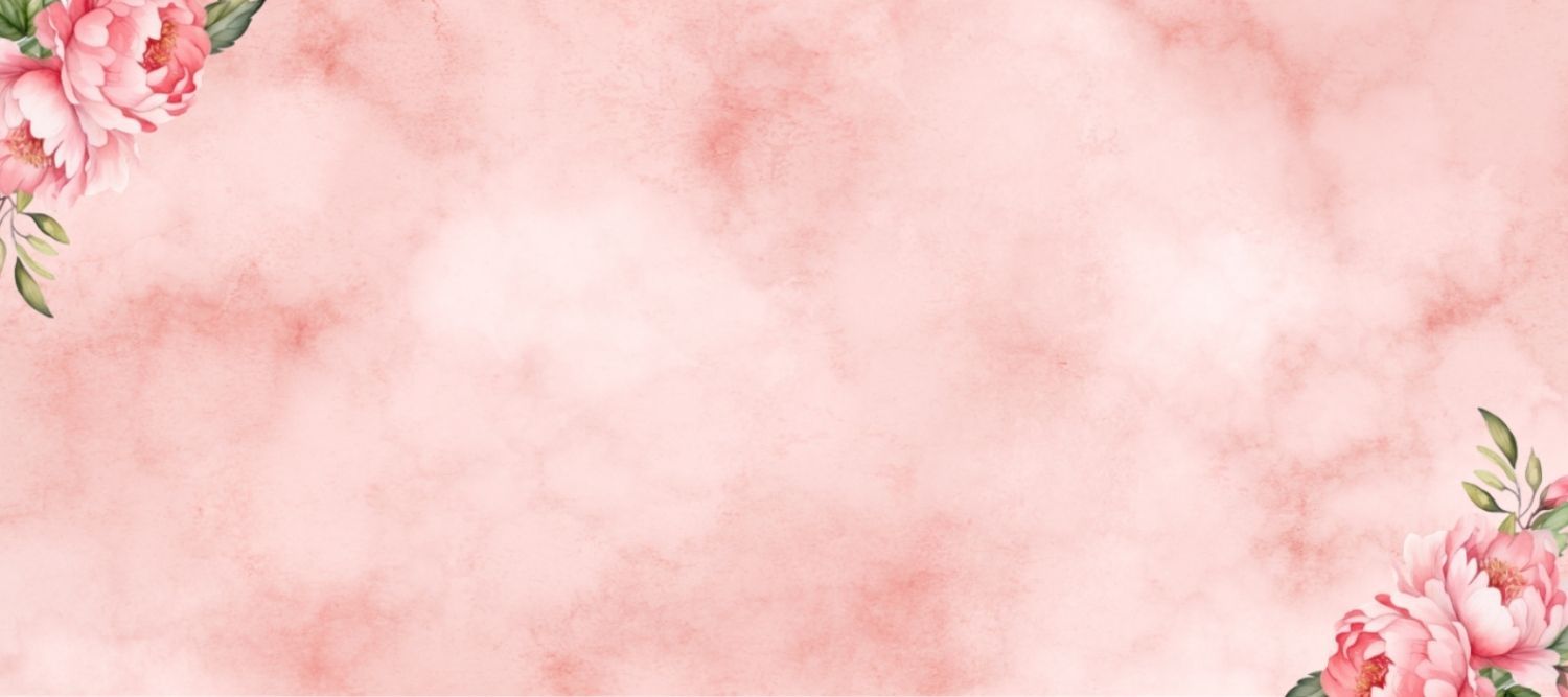 A soft pink watercolor background adorned with delicate floral accents in the corners.