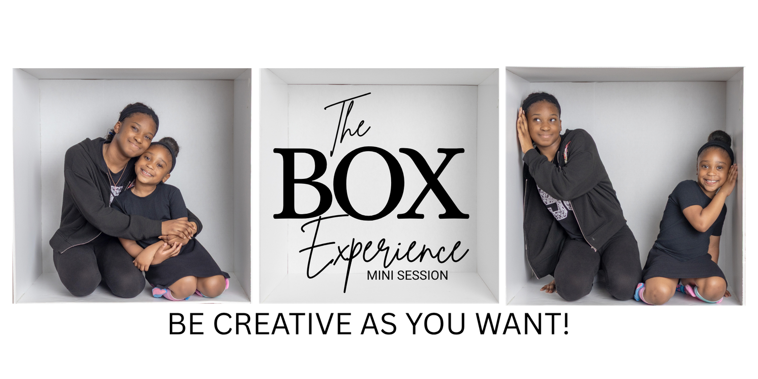 Family posing creatively in a white box studio for a professional mini photo session.