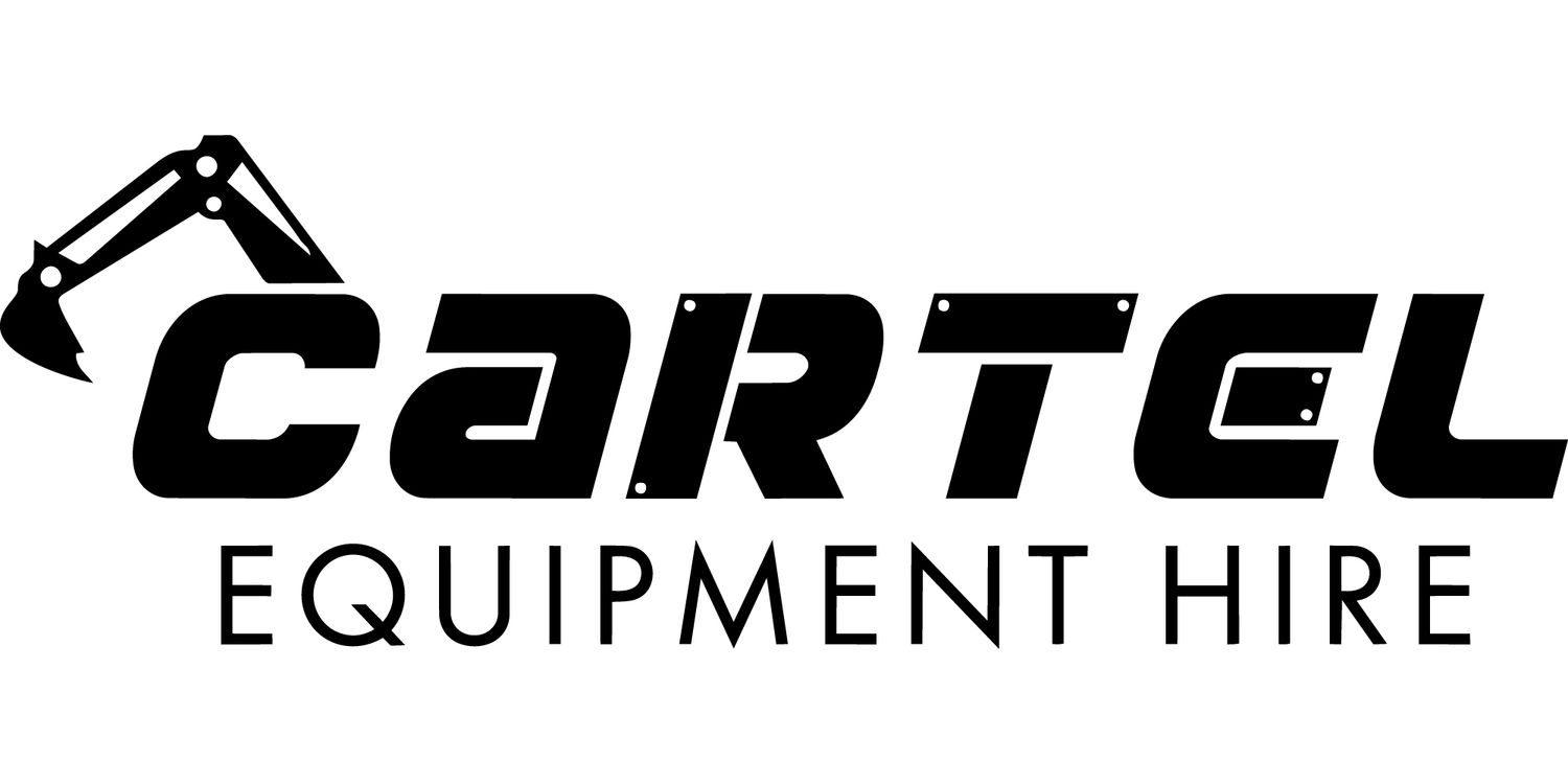 Cartel Equipment Hire logo with excavator arm graphic above bold text