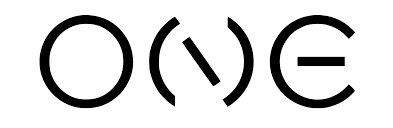 Simple black text logo design spelling One in minimalist font.