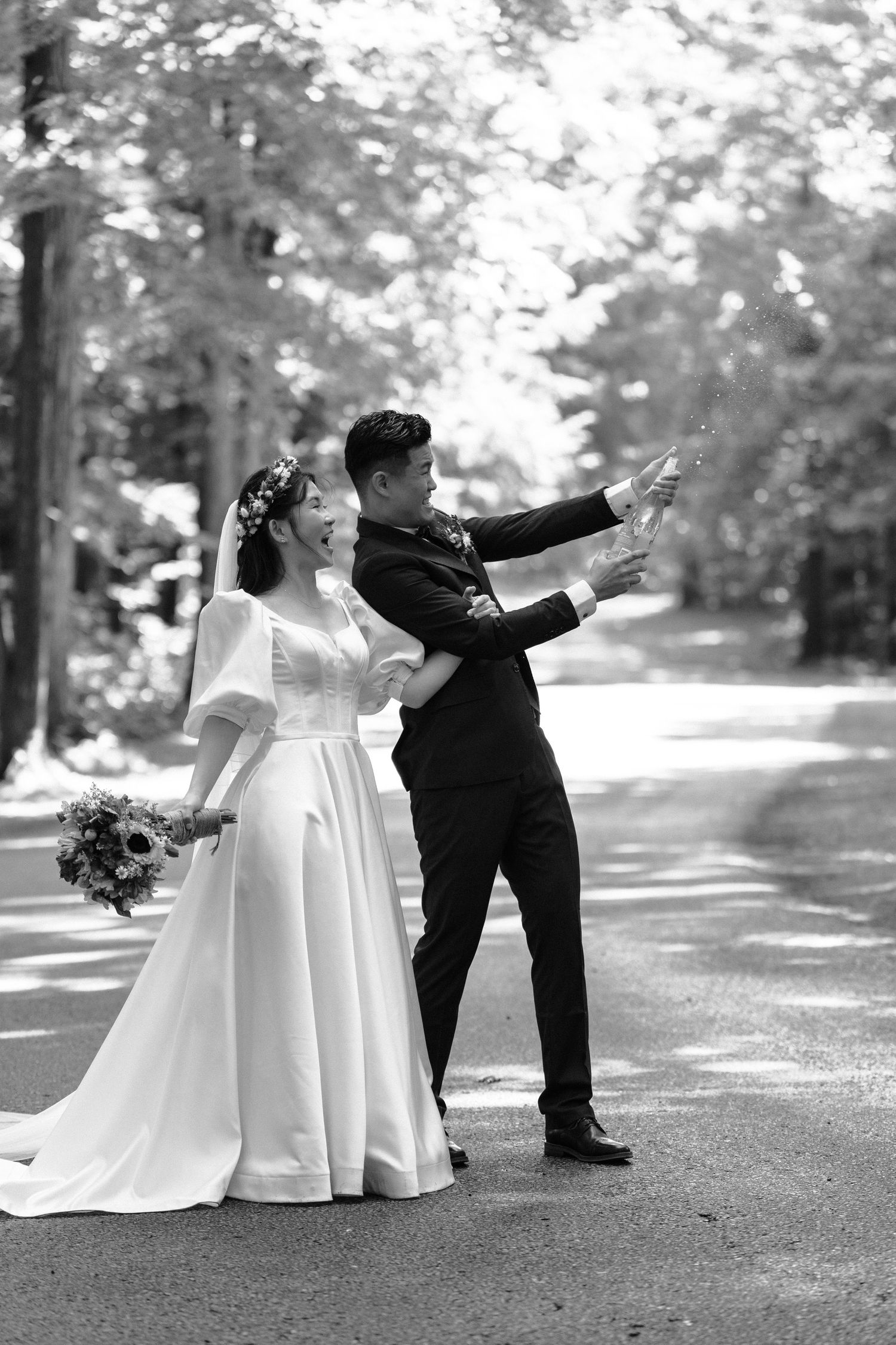 Black and white A regal couple's session in a grand outdoor setting captured by AZ Photo Studio