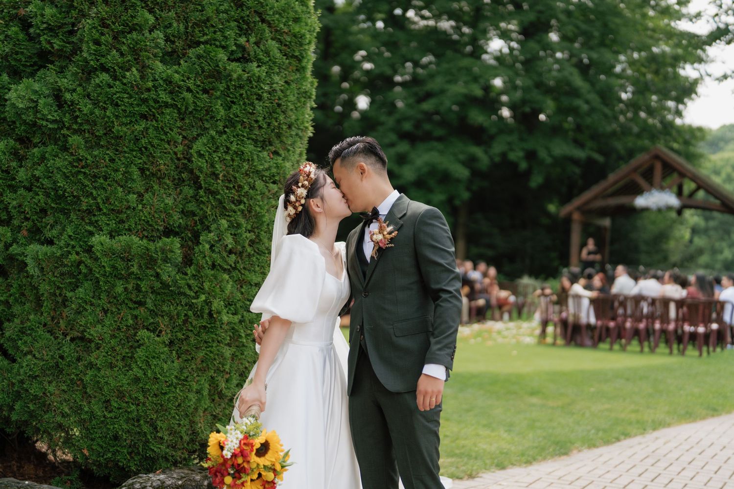 Soft and romantic outdoor engagement in a Toronto garden captured by AZ Photo Studio