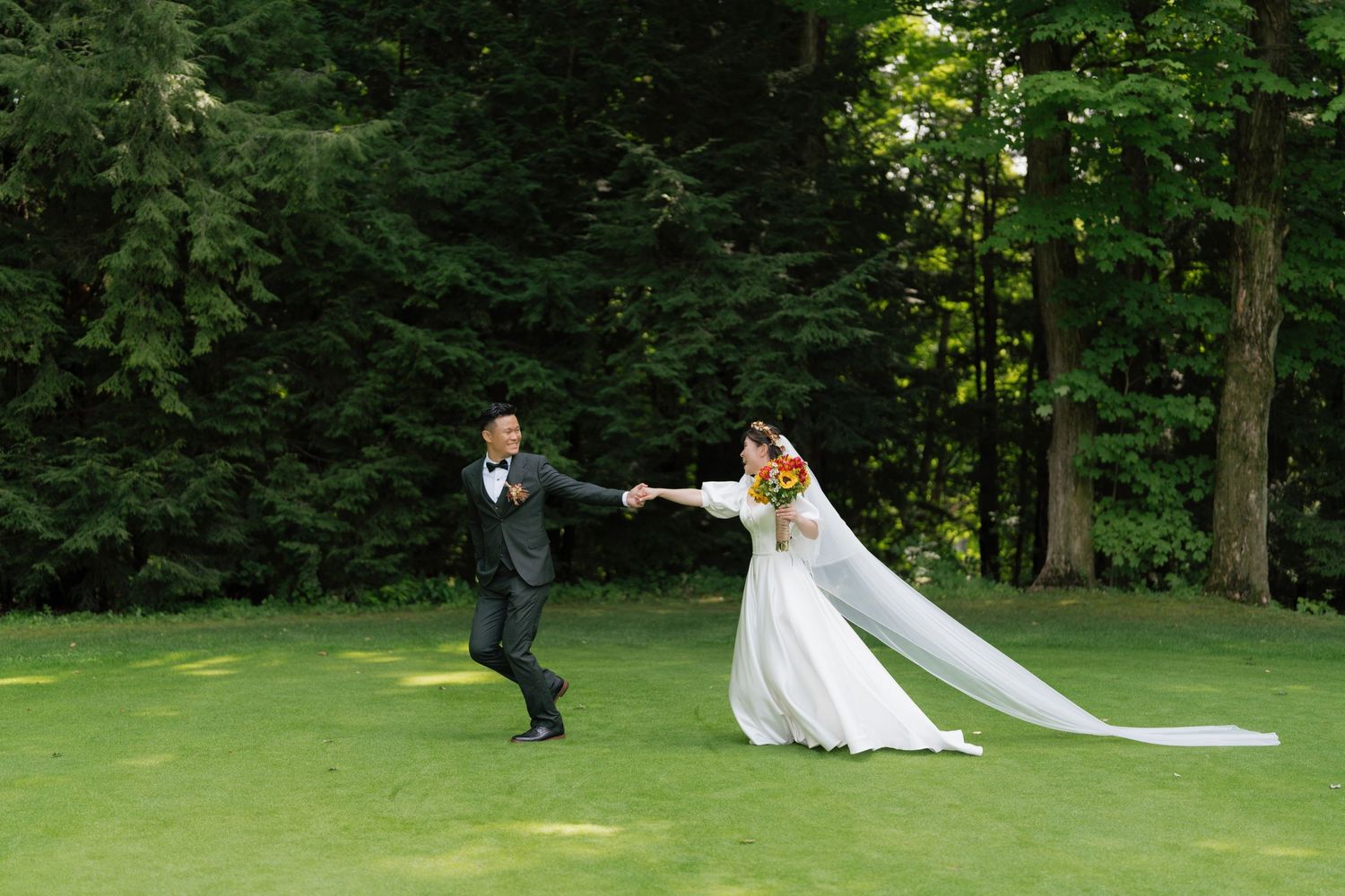Dreamy outdoor wedding photos with abundant greenery captured by AZ Photo Studio