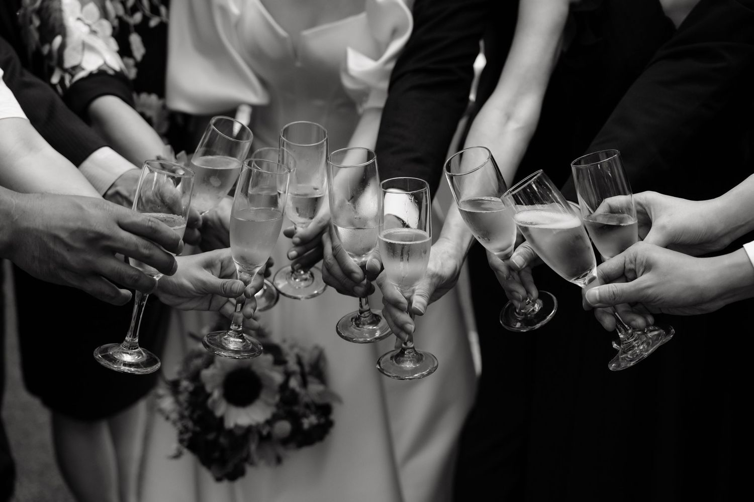 Cheers with bridal party in outdoor reading captured by AZ Photo Studio